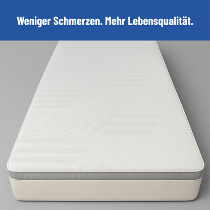 Luxupur Premium Matratze – sorgt für weniger Schmerzen und mehr Lebensqualität. Orthopädisch entwickelt zur Druckentlastung von Rücken, Schultern und Hüfte, handgefertigt in Deutschland für erholsamen Schlaf.