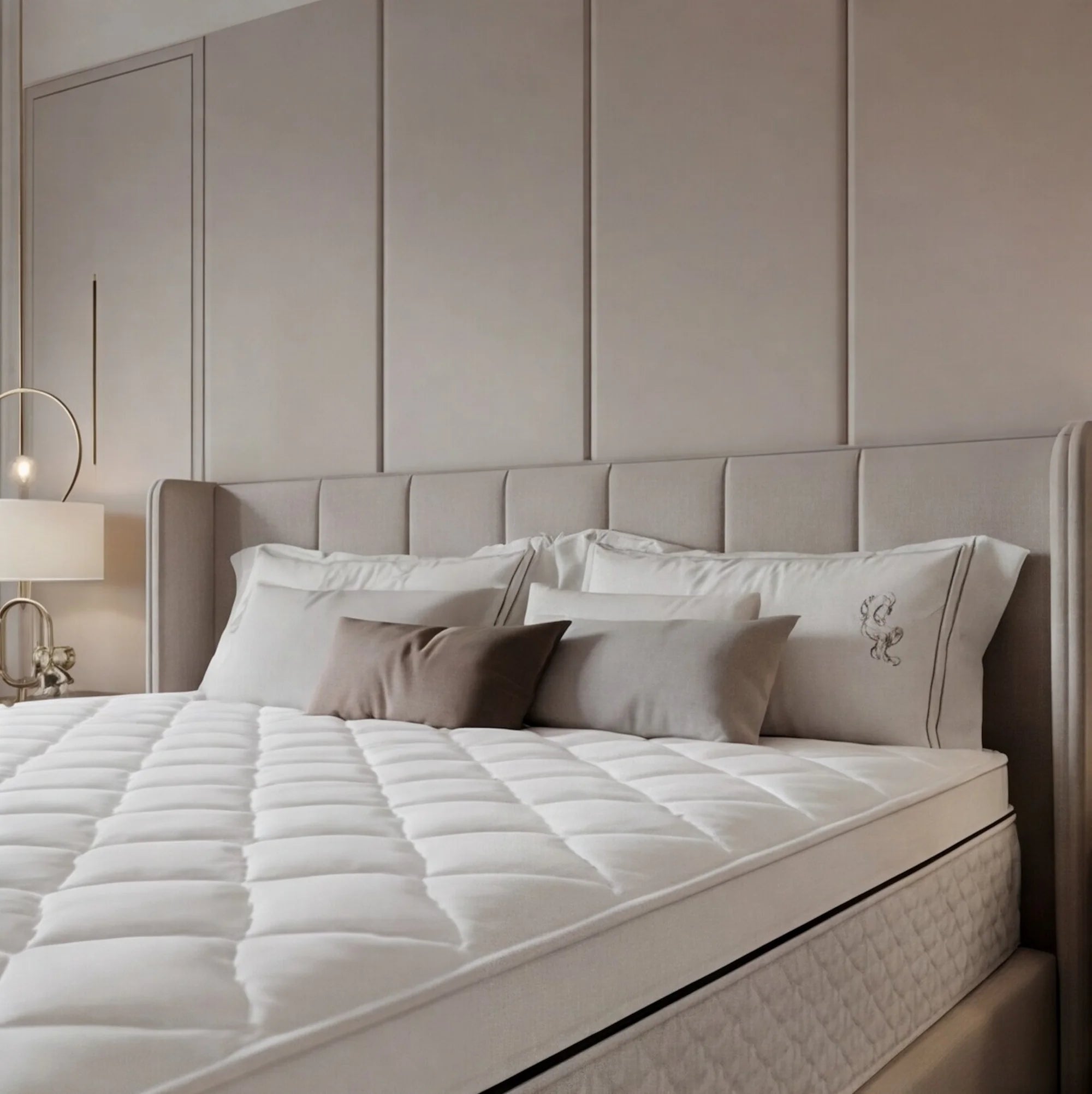 Luxupur® OrthoTop Topper auf Premium-Boxspringbett im luxuriösen Schlafzimmer – hochwertiger Schlafkomfort
